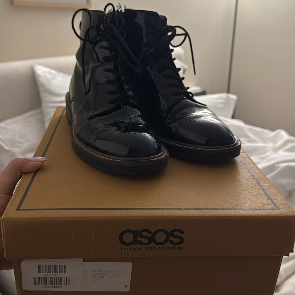 Patent leather ankle boots